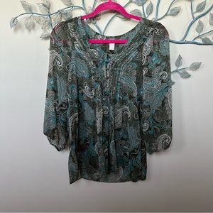 ❤️Banana Republic Paisley print 3/4 Sleeve sheer Sz M CLEARANCE